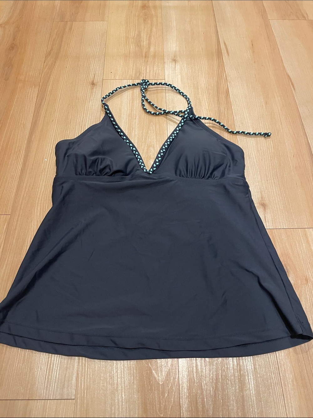 Navy Blue Tankini Top with Teal Trim